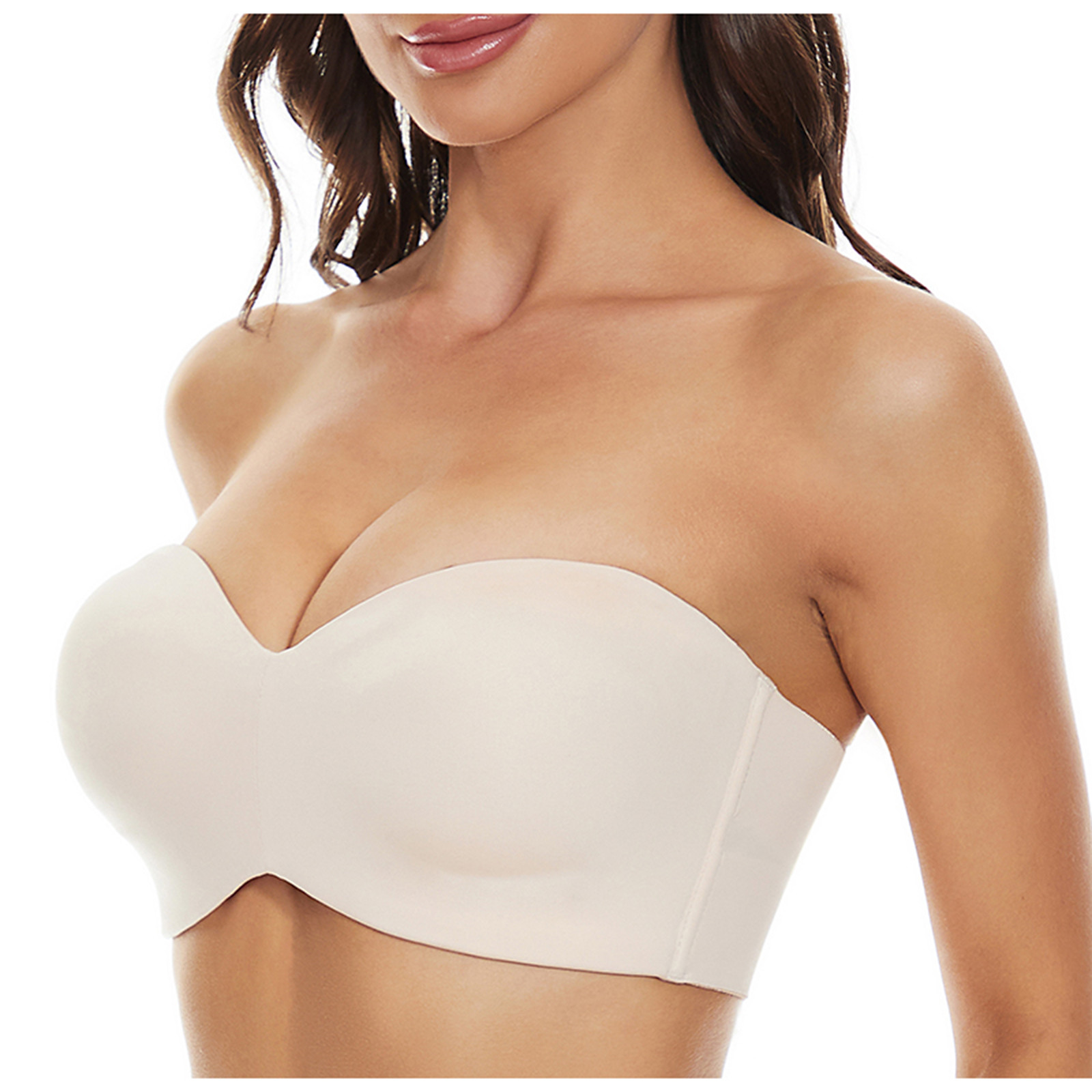 SMihono Women's Strapless Push Up Bra Plus Size Padded Underwire Multiway Bandeau Shapedly Strapless Bra, Shapedly Strapless Bra Beige 42/95F